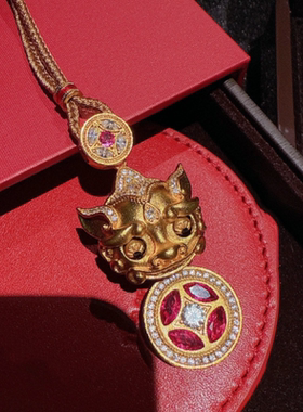 古法金色花丝螺钿花瓣珐琅吊坠项链 新中式 貔貅铜钱锆石项链百搭