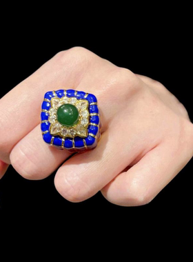 蕾丝蜂巢雪花宝石戒指 古董感 镀18K金 雏菊花朵锆石宽版戒指组合