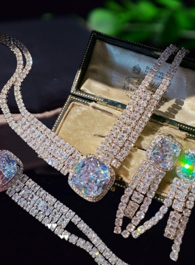 雷克雅末克大宝石项链 富婆的快乐 镀18K金 满天星方钻锆石手链