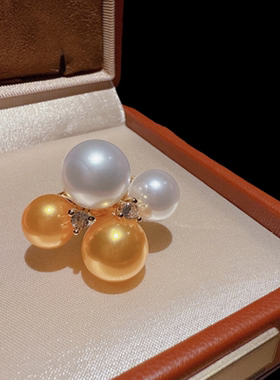 珠宝 奢华浓金气泡澳白色珍珠宝石戒指 宴会高定小熊闪钻链条项链