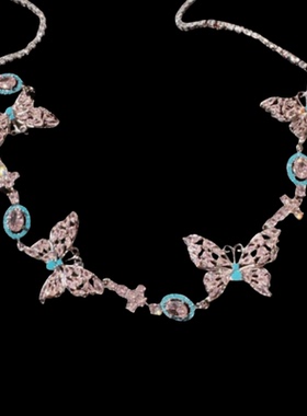 玛格丽特霜花蝴蝶宝石项链 Vintage镀18K金 仙女蝴蝶锆石手链套装