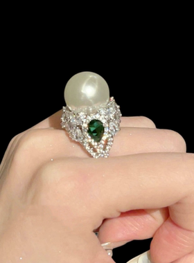 音符露珠鸟笼宝石珍珠戒指 大溪地 马贝珍珠 蝴蝶结锆石戒指 组合