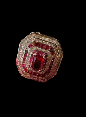 大马士革玫瑰宝石手镯 贵妇洋红 镀18K金 酒渍玫瑰大克拉锆石戒指