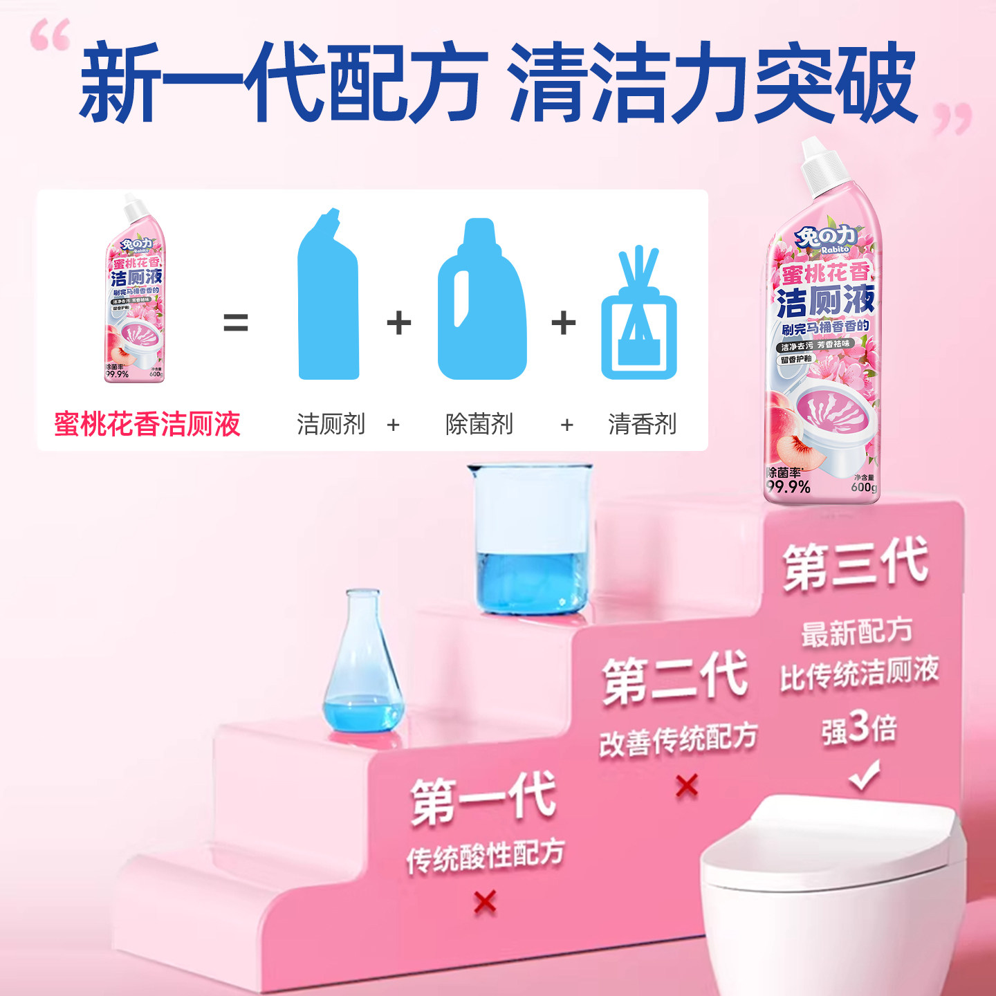 兔力洁厕液栀子花香厕所马桶清洁剂厕所去异味留香除臭除垢洁厕灵