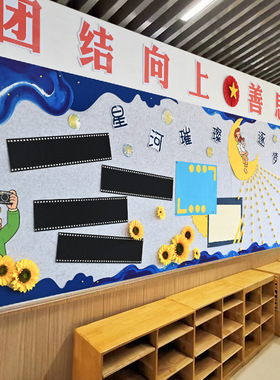 幼儿园美术室走廊黑板报梵高蓝色星空开学布置氛围感主题墙材料包