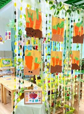 幼儿园毛线编织区春天环创背景装饰场景布置自然角吊饰装饰材料