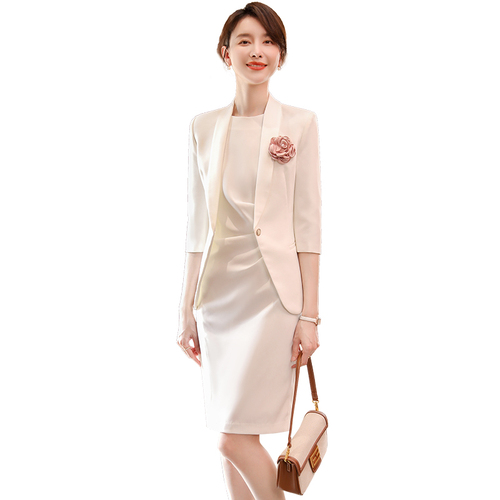 白色西装连衣裙2024夏季新款职业套装气质五分袖西服正装女工作服