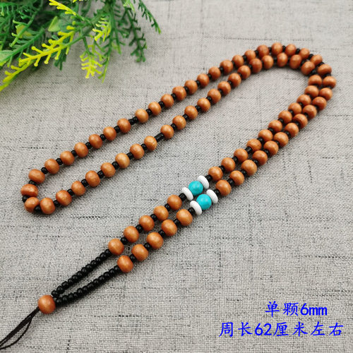 天然鸡翅木复古实木头项链绳手工编织6毫米吊坠挂绳米圆珠男女款 - 图1