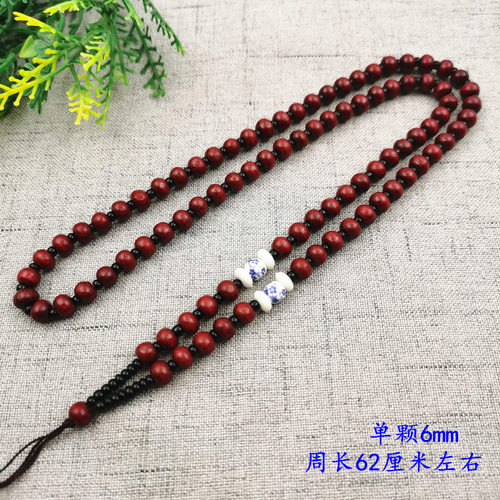天然鸡翅木复古实木头项链绳手工编织6毫米吊坠挂绳米圆珠男女款 - 图2