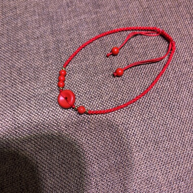 天然高含量朱砂平安扣手链朱砂脚链面包扣男女儿童款中国风饰品