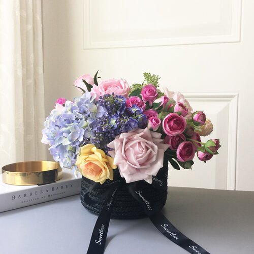 玫瑰绣球仿真花艺花篮套装客厅餐桌假花情人节送人生日乔迁开业 - 图1