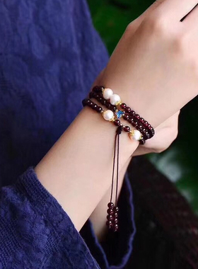 精编百搭天然贝珠石榴石手串