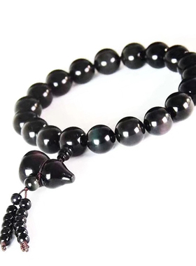 天然黑曜石葫芦佛珠手链
