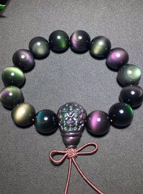 天然黑曜石貔貅手链佛塔雕刻念珠