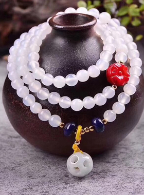 天然多圈白玛瑙翡翠路路通手链