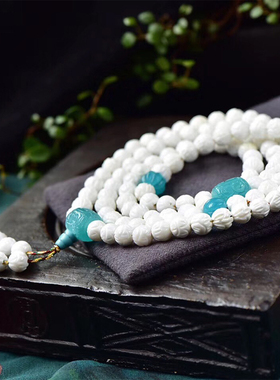 白莲花雕刻天河石回纹珠手链