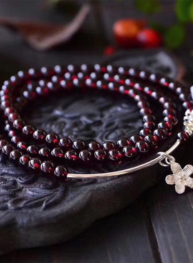 百搭天然925银多层石手链