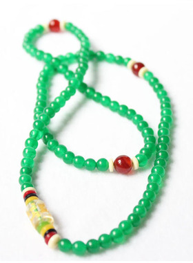 天然绿玛瑙六字真言手串多圈佛珠