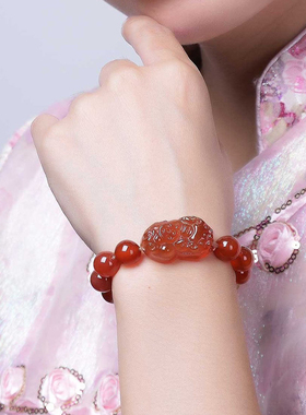 天然单圈红玛瑙瑞兽貔貅手链