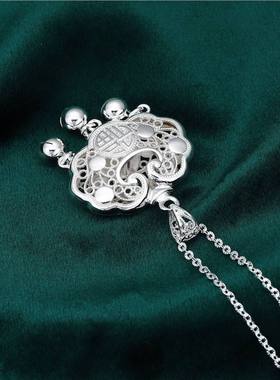 福字花丝长命锁宝宝999纯银镂空银锁婴儿银饰福锁直播引流爆款