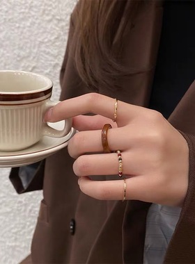 设计感日韩系串珠琥珀树脂戒指套装女时尚个性小众设计食指戒指