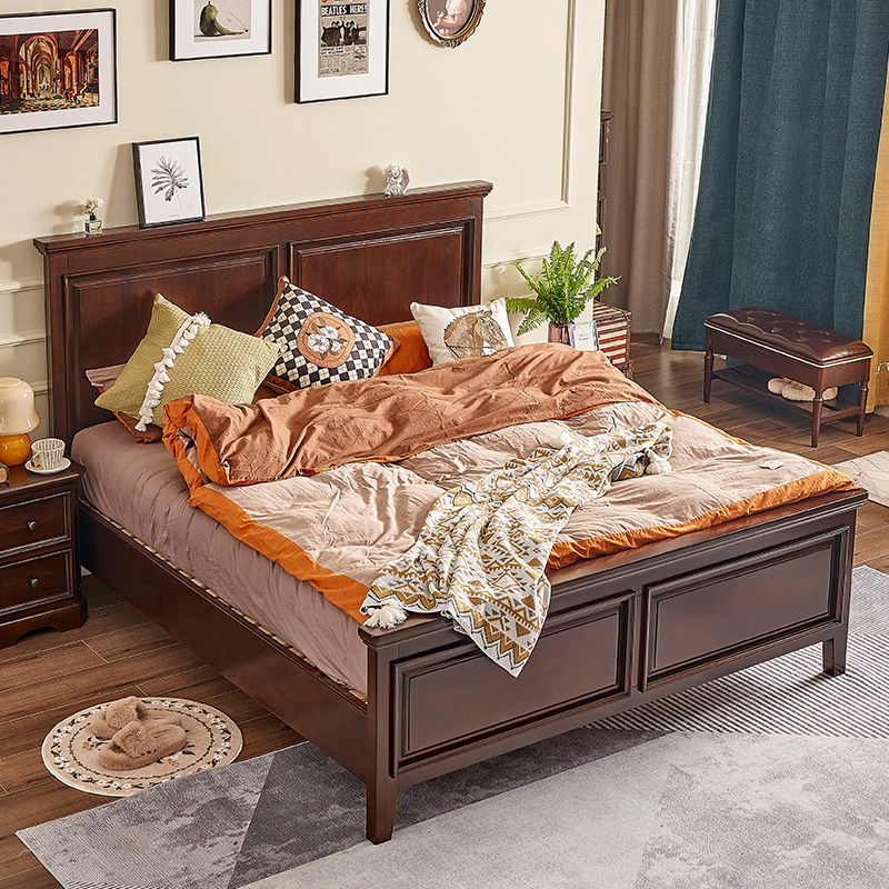 熙和美式复古全实木床樱桃木双人床婚床现代简约美式床主卧大床-图0