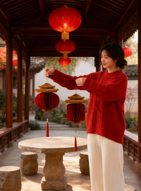 新年春节纸质古建灯笼挂饰摆件