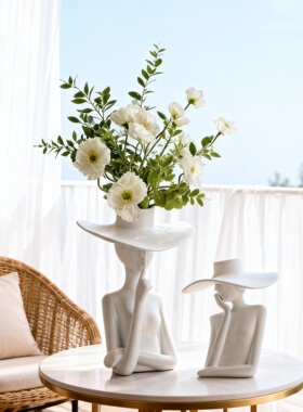 现代简约白色人物造型花瓶摆件