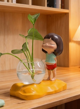 创意卡通女孩玻璃水培花瓶摆件