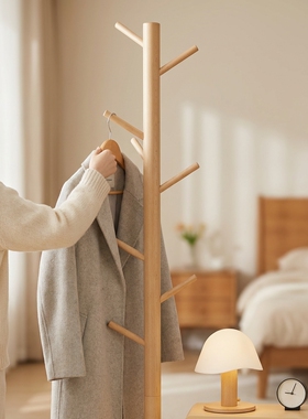 木质落地衣架多功能收纳置物架