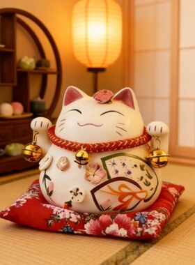 日式手工陶瓷招财猫摆件