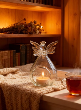 透明玻璃天使造型茶烛台装饰摆件