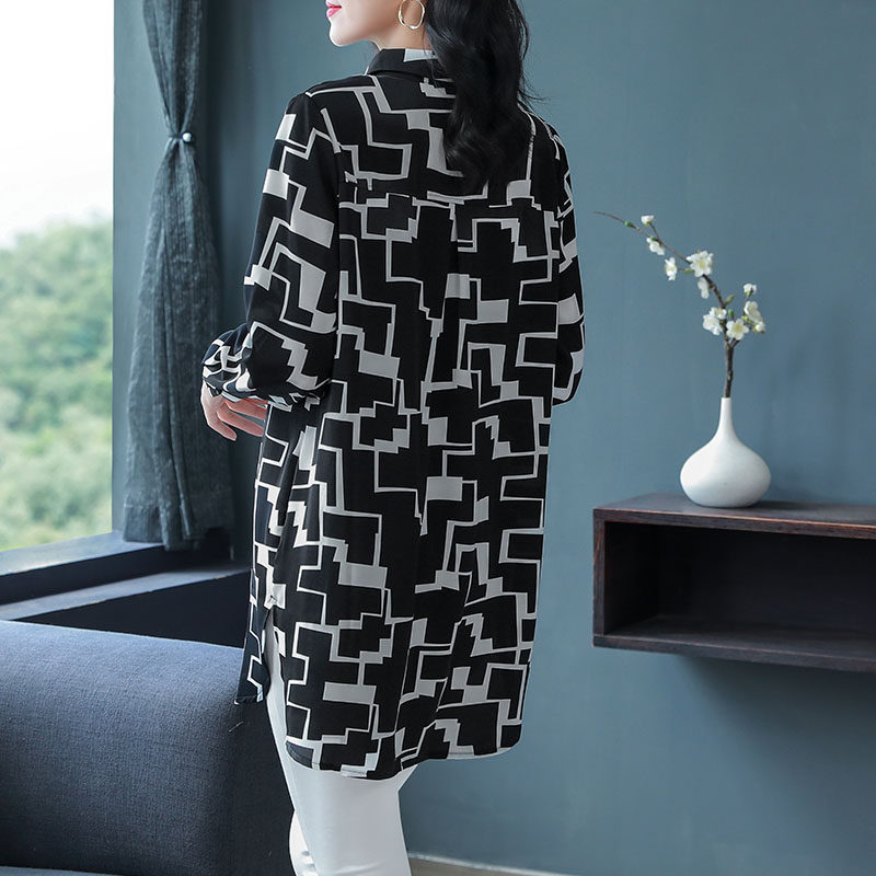 加肥大码长袖雪纺中长款2022年衬衫 格格吉祥衬衫