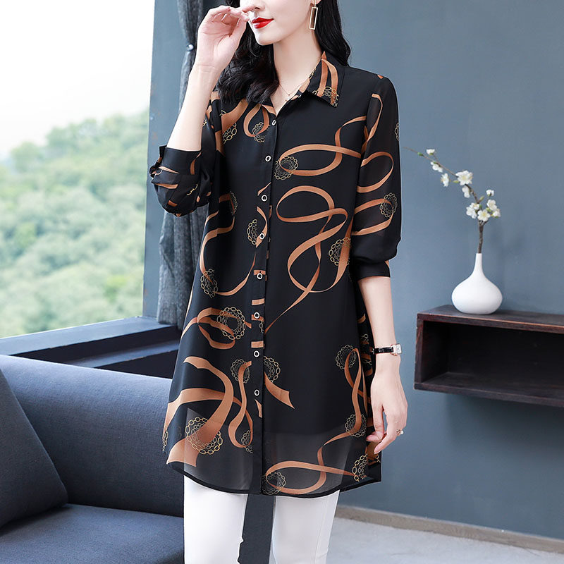 加大码女士雪纺中长款2021妈妈衬衫 格格吉祥衬衫