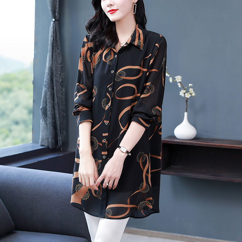 加大码女士雪纺中长款2021妈妈衬衫 格格吉祥衬衫