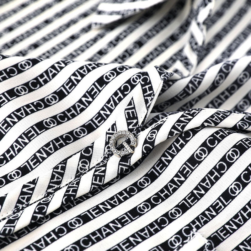 大码女装条纹2022早秋中年胖mm衬衫 格格吉祥衬衫