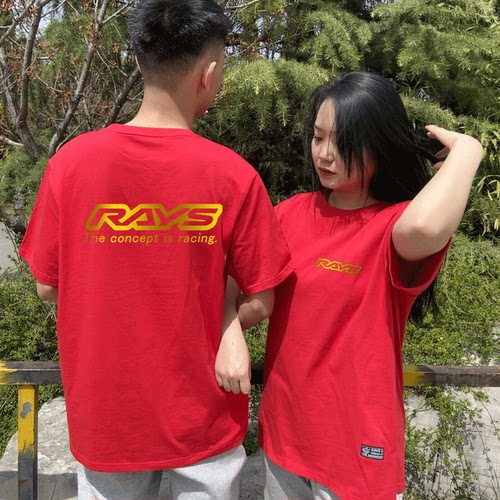 新款RAYS轮圈改装车短袖t恤衫男女纯棉半截袖体恤夏圆领上衣服 - 图3