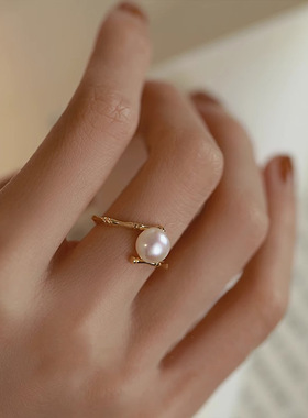 瑞士 Francesca S925纯银珍珠竹节戒指法式轻奢高级感个性开口