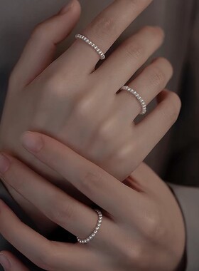 瑞士Francesca s925纯银复古高级感叠戴珍珠素圈小众轻奢甜美戒指