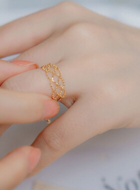 瑞士Francesca 米珠编织法式轻奢ins风网纹蕾丝链条可调仙女戒指