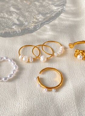 瑞士 Francesca法式轻奢开口珍珠戒指欧美风光面高级个性18k指环