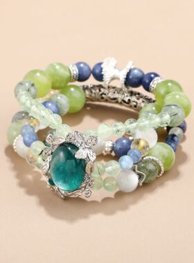 瑞士 Francesca【地球之眼】天然岫玉葡萄石绿锂云母水晶养生手串