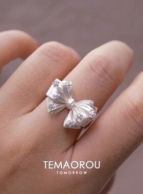 奶蓝欧泊蝴蝶结开口食指戒指