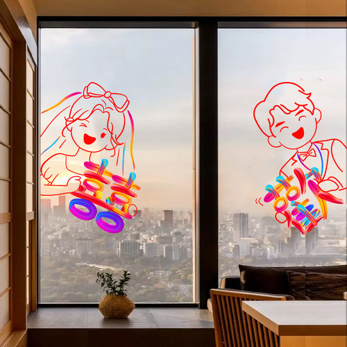 彩虹喜字静电贴纸窗户结婚布置囍字婚礼婚车玻璃窗花婚房专用装饰 - 图3