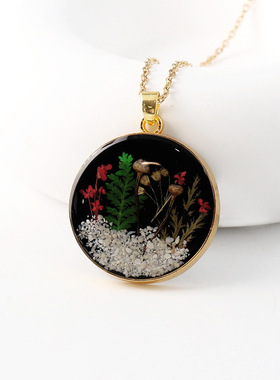 跨境爆款意境蘑菇造价森林项链闺蜜礼物真花树脂工艺品森系项链