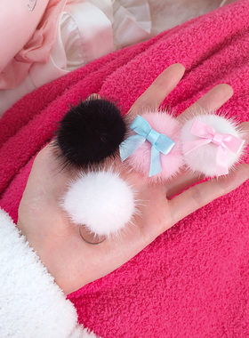 蝴蝶结女水貂毛球日韩戒指Lolita