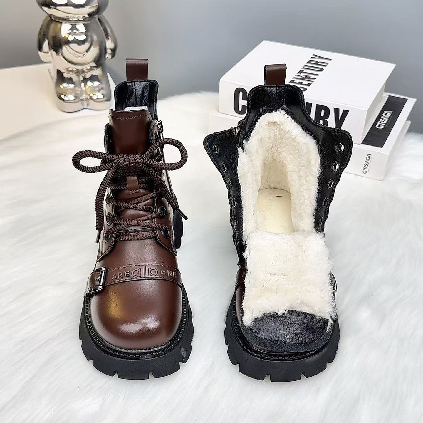 皮毛一体雪地靴女冬羊毛马丁靴防寒保暖羊羔绒棉鞋加绒加厚底棉靴,淘宝优惠券,粉丝福利购,淘宝优惠卷