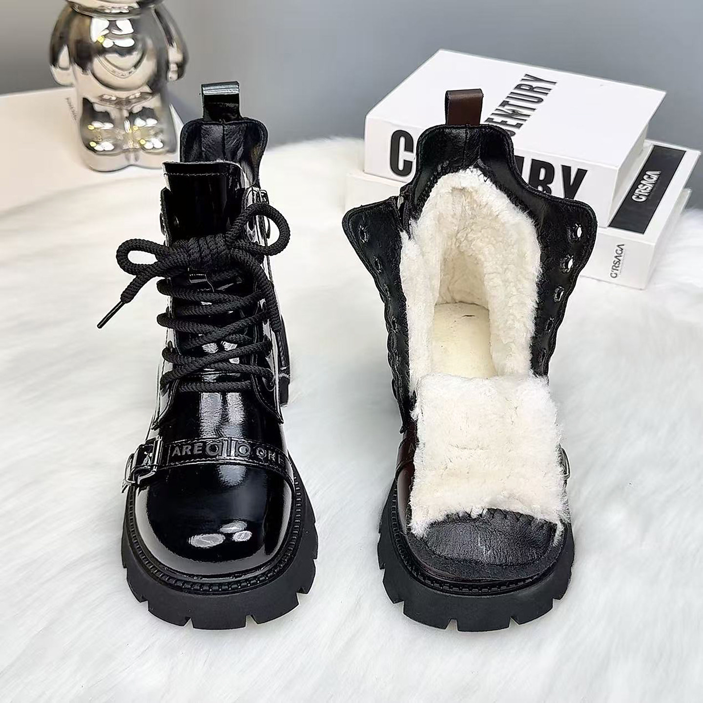 皮毛一体雪地靴女冬羊毛马丁靴防寒保暖羊羔绒棉鞋加绒加厚底棉靴,淘宝优惠券,粉丝福利购,淘宝优惠卷