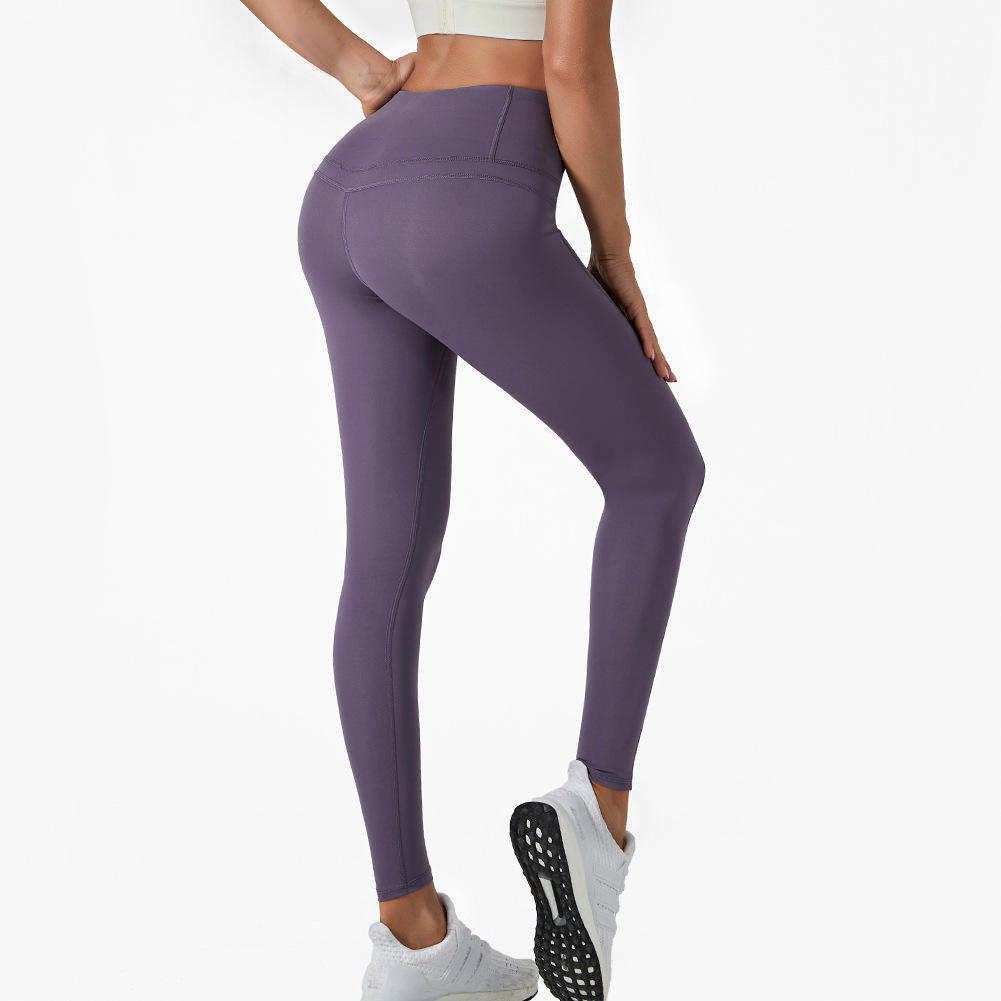 锦纶高腰紧身提臀户外运动瑜伽裤女裸感无缝蜜桃臀跑步健身裤 - 图1