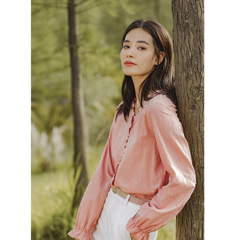 茵曼旗舰店新款茵蔓洋气长袖衬衣 茵曼翰飞衬衫